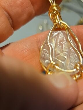 Handcrafted Gold Wire-Wrapped Clear Sea Glass Pendant